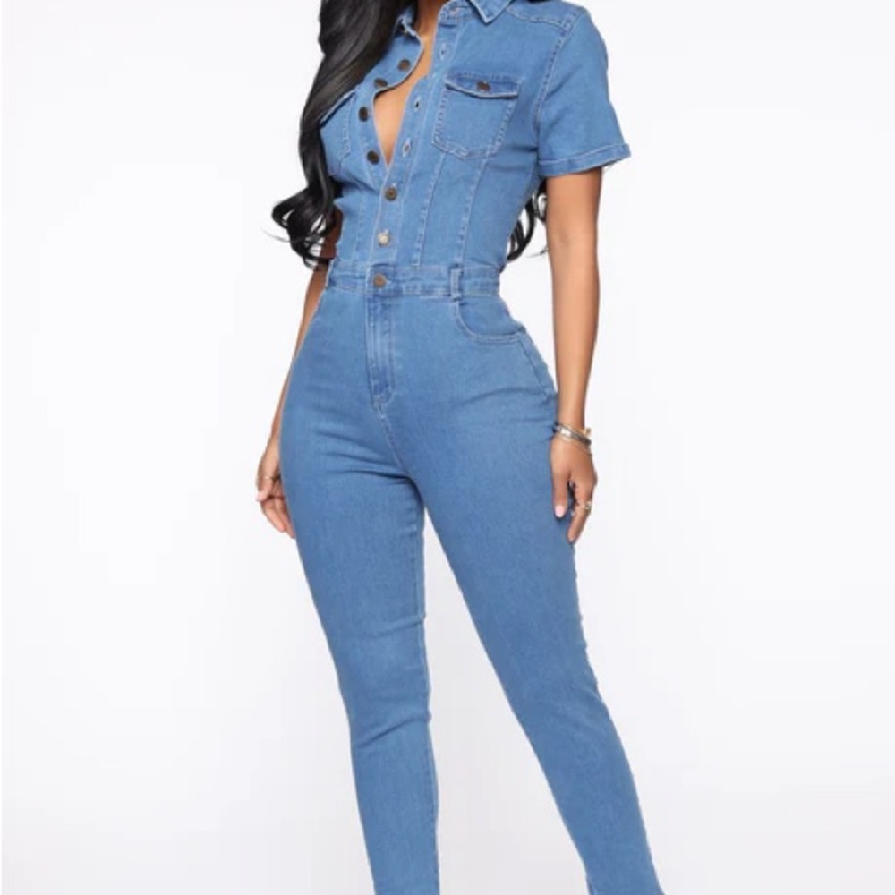 Fashion Nova Blue Denim Jumpsuit